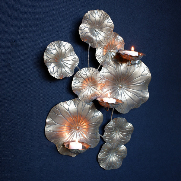 LILY POND Gold Metal Wall Art Sconce Floral Candle Holder