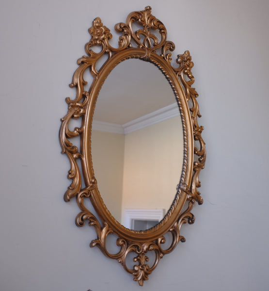 Vintage OVAL French Louis Style Ornate Gold Gilt Mirror