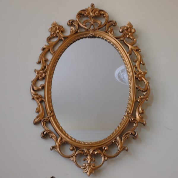 Vintage OVAL French Louis Style Ornate Gold Gilt Mirror