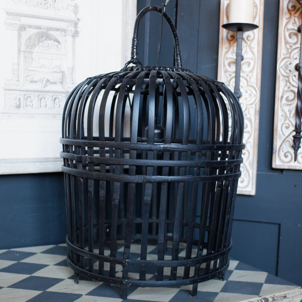 Black Natural Bamboo Bird Cage Chandelier Rustic Ceiling Light Lantern