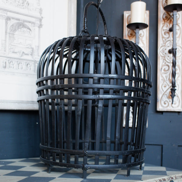 Black Natural Bamboo Bird Cage Chandelier Rustic Ceiling Light Lantern