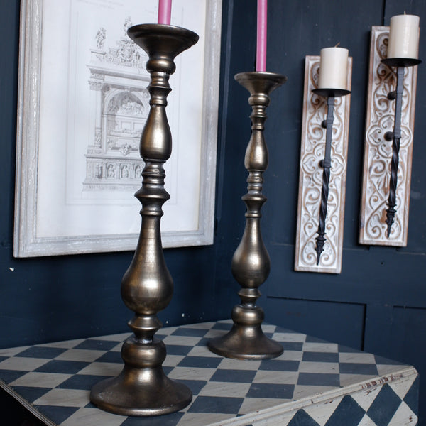 New Tall Metal Gold Rustic Torchere Candlestick Mantel Column Candle Holder