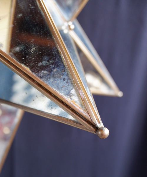 Large STAR Aged Mirror Chandelier Gold Vintage Style Pendant Ceiling Light