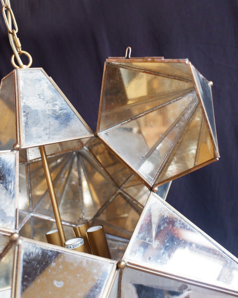 Large STAR Aged Mirror Chandelier Gold Vintage Style Pendant Ceiling Light