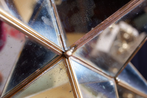 Large STAR Aged Mirror Chandelier Gold Vintage Style Pendant Ceiling Light