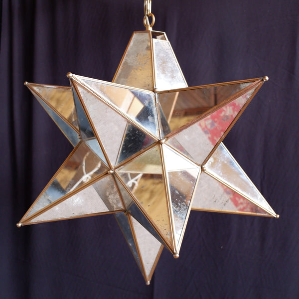 Large STAR Aged Mirror Chandelier Gold Vintage Style Pendant Ceiling Light
