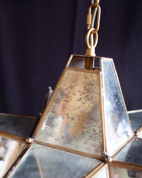 Large STAR Aged Mirror Chandelier Gold Vintage Style Pendant Ceiling Light