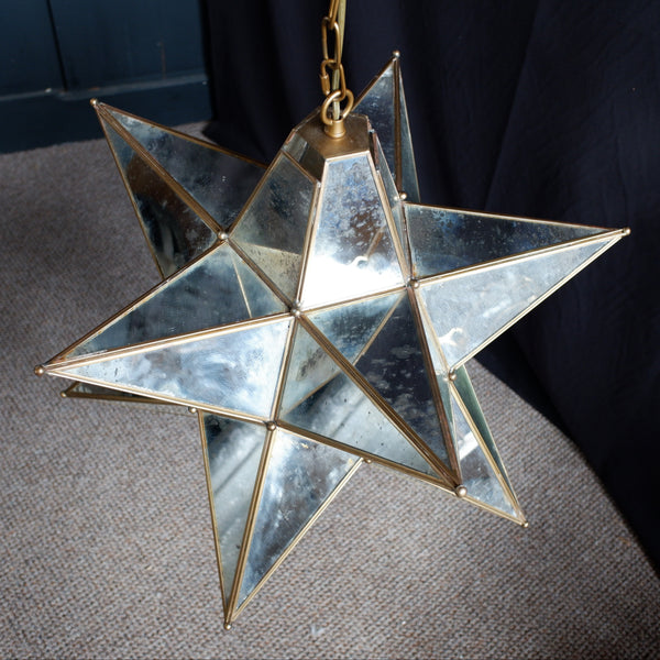 Large STAR Aged Mirror Chandelier Gold Vintage Style Pendant Ceiling Light
