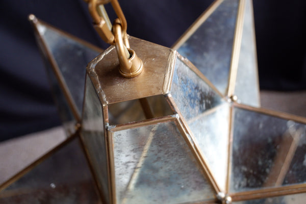 Large STAR Aged Mirror Chandelier Gold Vintage Style Pendant Ceiling Light