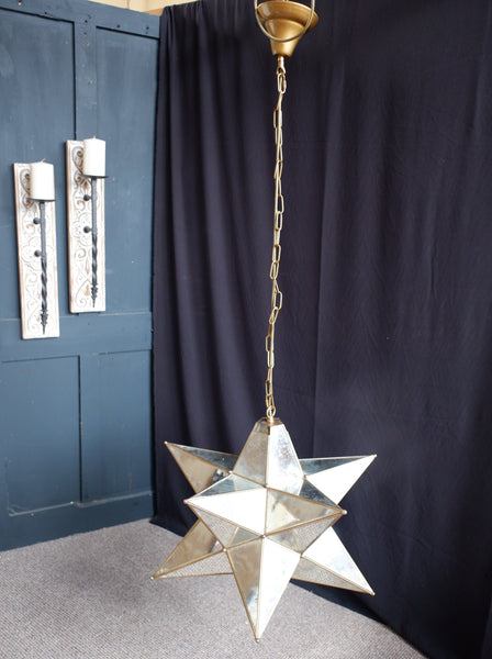 Large STAR Aged Mirror Chandelier Gold Vintage Style Pendant Ceiling Light