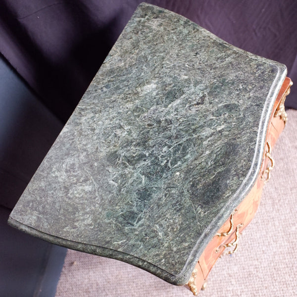 Pair of Vintage French Marble Inlaid Bombe Chest of 3 Drawers Lamp Table Bedside Cabinets