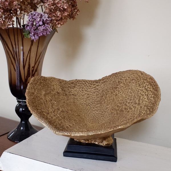 Faux CORAL Decorative Large Bowl Gold & Black Sculpture Centrepiece Ornament