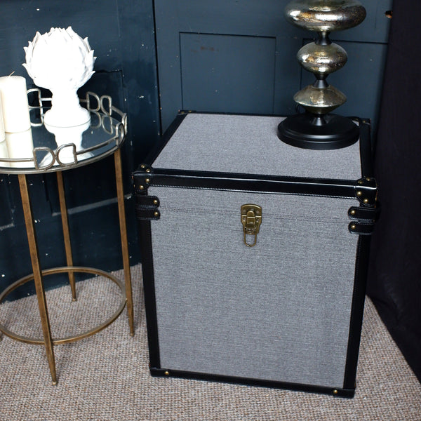 New HAMPTONS Grey Faux Leather Storage Chest/Trunk Coffee Side Table