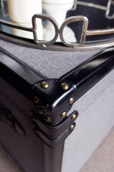 New HAMPTONS Grey Faux Leather Storage Chest/Trunk Coffee Side Table