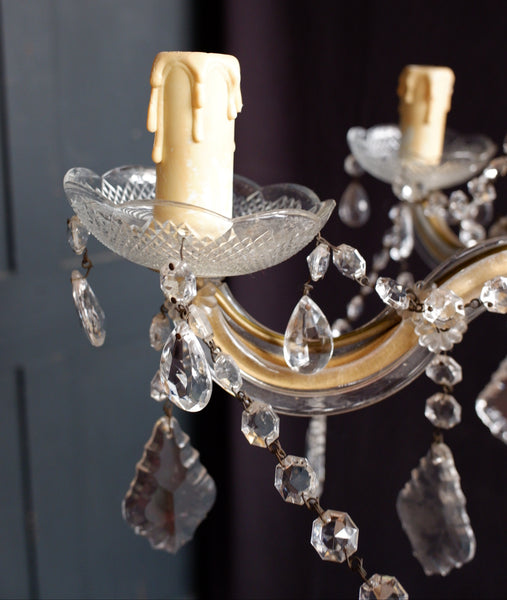 Vintage French 5 Arm Cut Glass Crystal Chandelier Pendant Ceiling Light