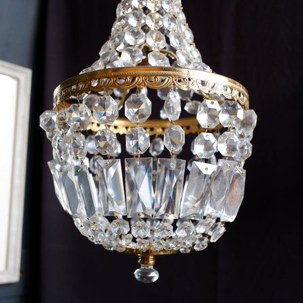 Vintage French LEAD Crystal Cut Glass Bag Chandelier Pendant Ceiling Light
