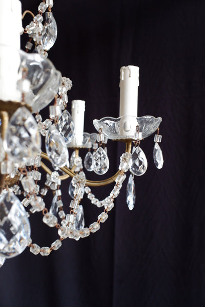 Antique French 6 Arm Cut Glass Crystal Tiered Chandelier Pendant Gold Ceiling Light