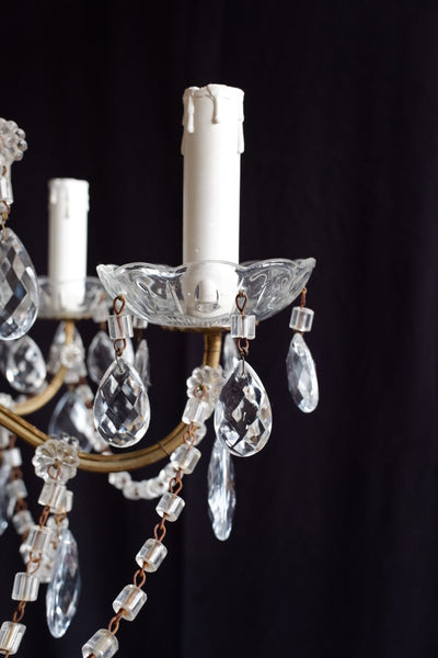Antique French 6 Arm Cut Glass Crystal Tiered Chandelier Pendant Gold Ceiling Light