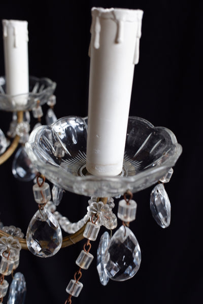 Antique French 6 Arm Cut Glass Crystal Tiered Chandelier Pendant Gold Ceiling Light