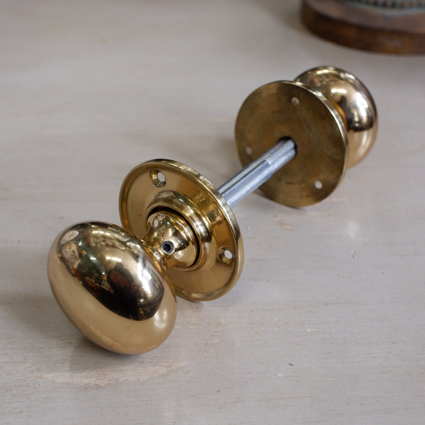 Pair of BRASS Vintage Round Metal Door HANDLES Gold Hardware