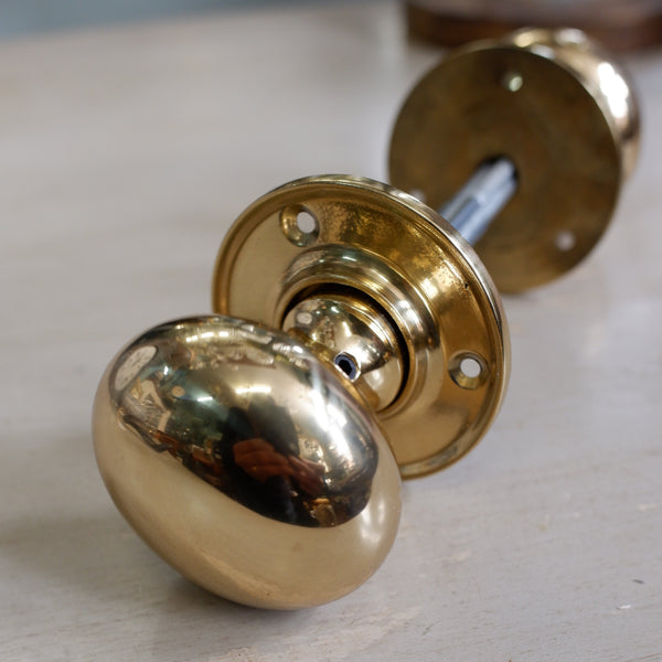 Pair of BRASS Vintage Round Metal Door HANDLES Gold Hardware