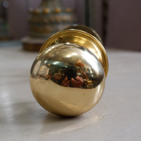 Pair of BRASS Vintage Round Metal Door HANDLES Gold Hardware