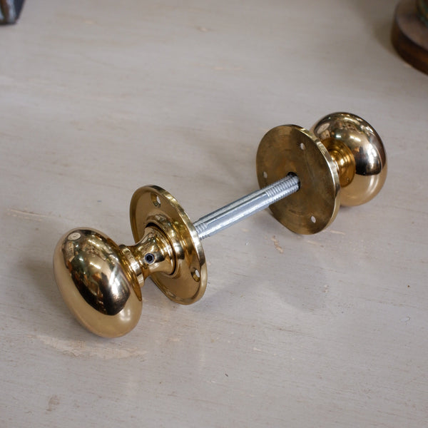Pair of BRASS Vintage Round Metal Door HANDLES Gold Hardware