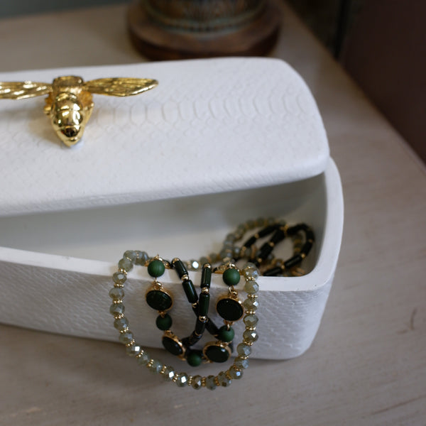 New White & Gold Trinket Honey BEE Jewellery Box w/Lid