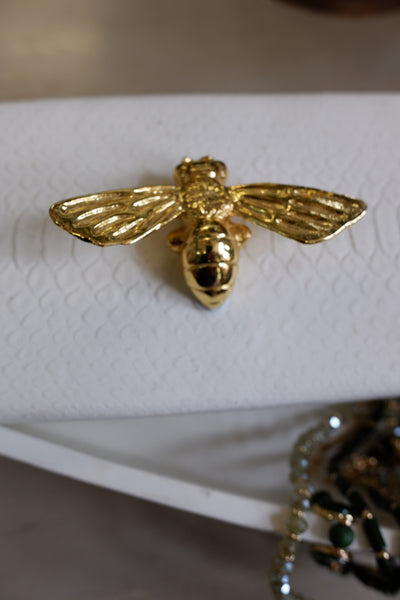 New White & Gold Trinket Honey BEE Jewellery Box w/Lid