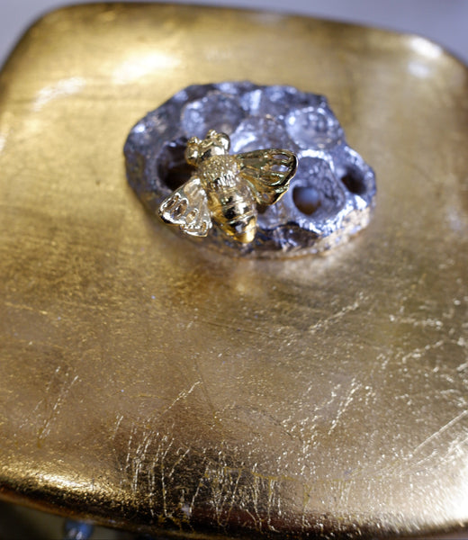 New Gold Gilt Trinket Honey BEE Compact Jewellery Box w/Lid Square