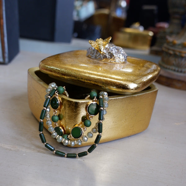 New Gold Gilt Trinket Honey BEE Compact Jewellery Box w/Lid Square