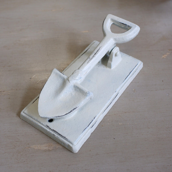 Antique White Spade Shovel Door Knocker Rustic Cast Iron Metal