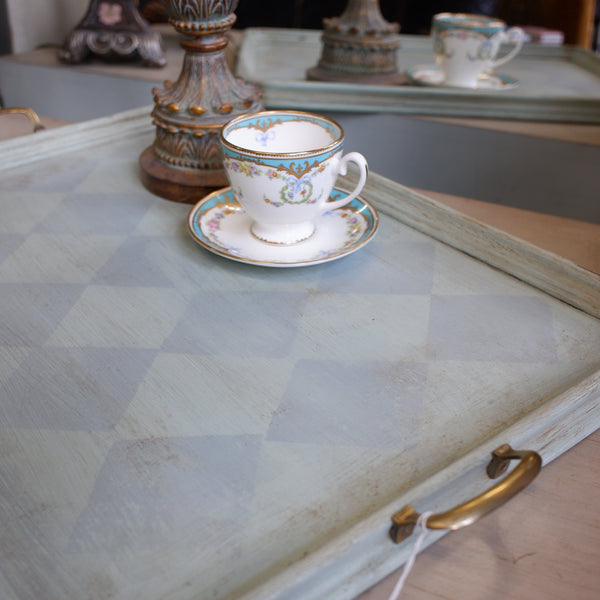 Antique Edwardian Walnut & Brass Painted Serving Tray Rectangular w/Handles