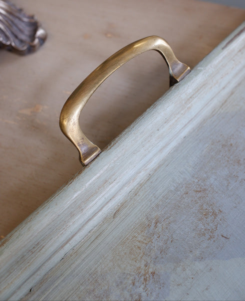 Antique Edwardian Walnut & Brass Painted Serving Tray Rectangular w/Handles