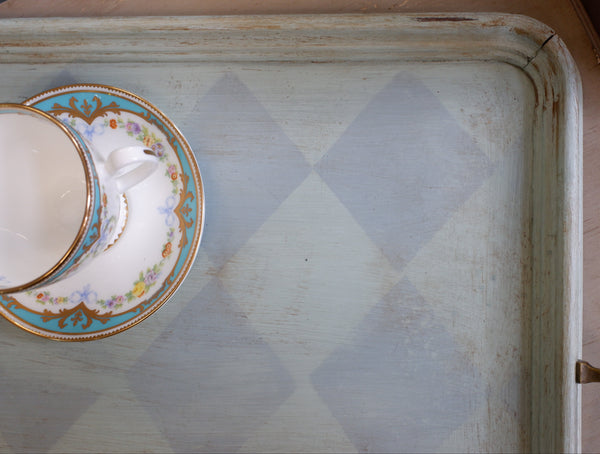 Antique Edwardian Walnut & Brass Painted Serving Tray Rectangular w/Handles