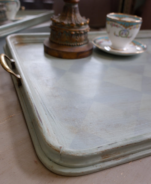 Antique Edwardian Walnut & Brass Painted Serving Tray Rectangular w/Handles