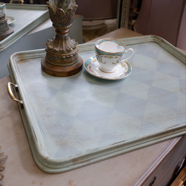 Antique Edwardian Walnut & Brass Painted Serving Tray Rectangular w/Handles