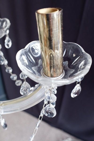 Vintage French 5 Arm Glass Crystal Chandelier Silver Pendant Ceiling Light