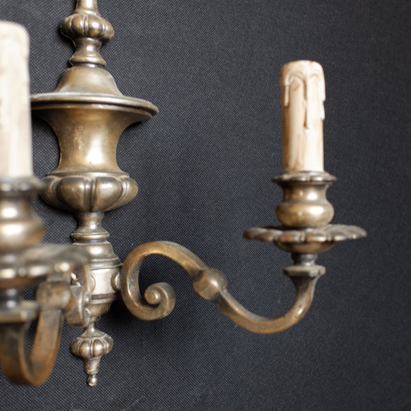 Pair of Vintage French Silver Pewter Double Arm Urn Wall Lights Regency Style