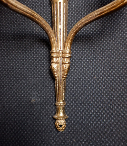 Set of 3 Vintage French Gold Brass Double Arm Wall Lights Regency 