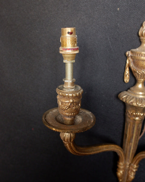Set of 3 Vintage French Gold Brass Double Arm Wall Lights Regency 