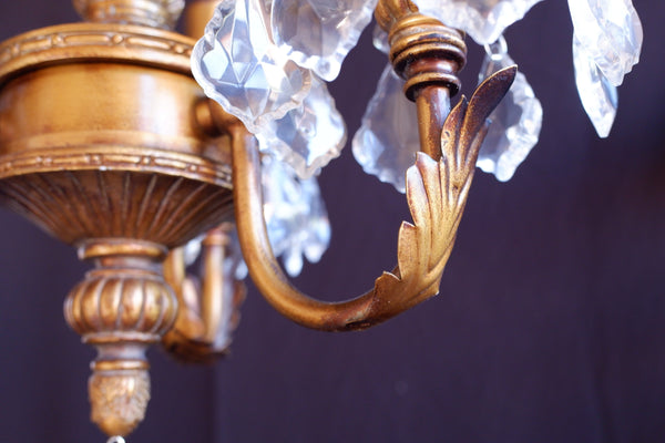 New French Style 3 Arm Cut Glass Crystal Gold Chandelier Pendant Ceiling Light