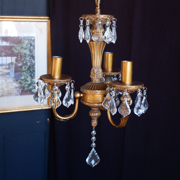 New French Style 3 Arm Cut Glass Crystal Gold Chandelier Pendant Ceiling Light