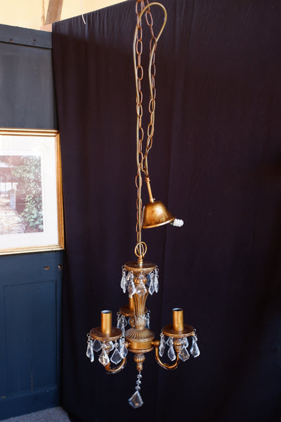 New French Style 3 Arm Cut Glass Crystal Gold Chandelier Pendant Ceiling Light