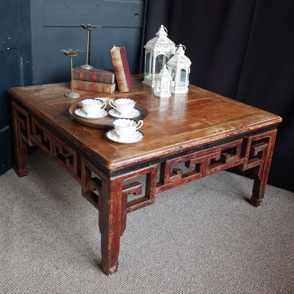 Large 96x96cm Vintage Square Oriental Coffee Table Cedar Wood Rustic Chinese Japanese