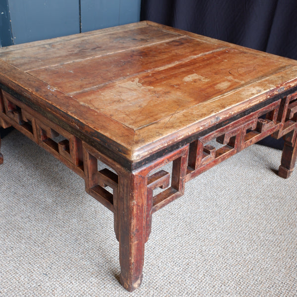Large 96x96cm Vintage Square Oriental Coffee Table Cedar Wood Rustic Chinese Japanese