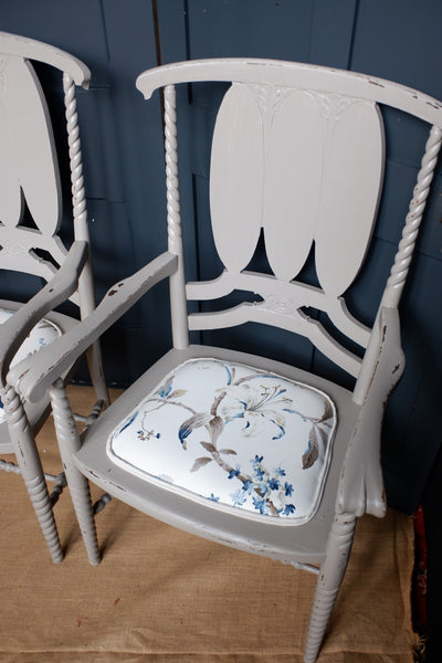 Pair of Antique FRENCH LOUIS Shabby Chic Painted Grey Floral LINEN Hall Boudoir Chair