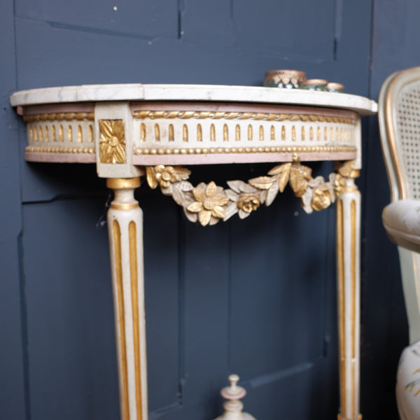 Antique French Louis White Marble Cream & Gold Gilt Shabby Chic Console Table