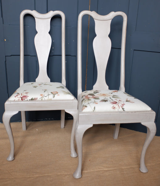Pair of VINTAGE Shabby Chic Queen Anne French Grey Painted Dining Hall Chairs