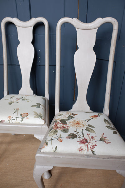 Pair of VINTAGE Shabby Chic Queen Anne French Grey Painted Dining Hall Chairs